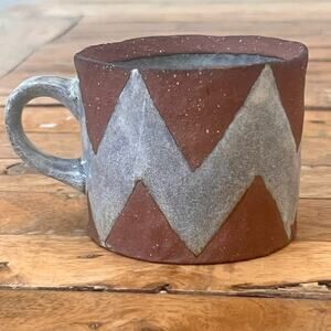 Handmade Stoneware Mug Silver Zigzag Design Matte Finish